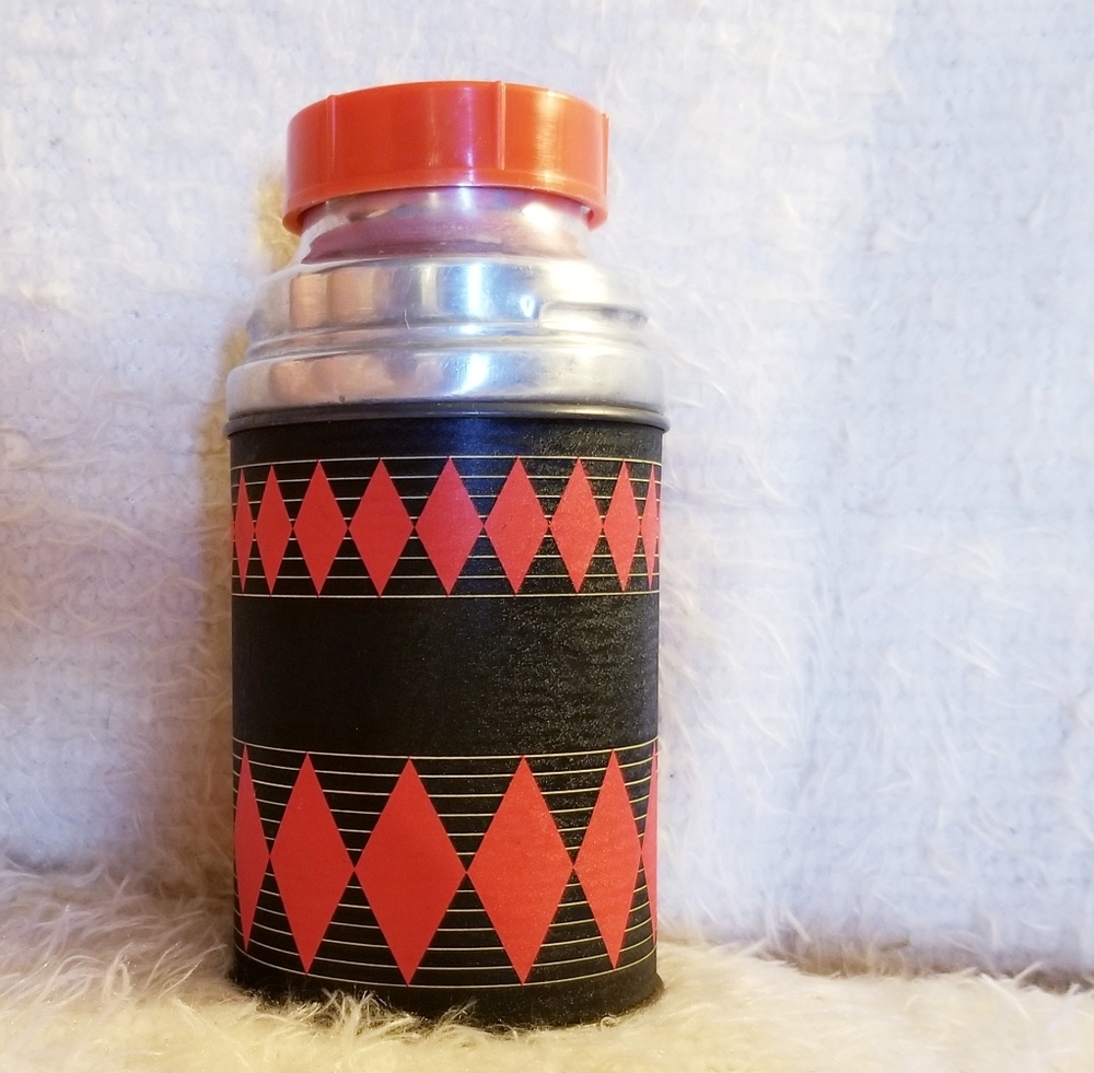 1950s Red and Black Diamond Thermos Woolworth's Canada No. 30 Metal Geometric